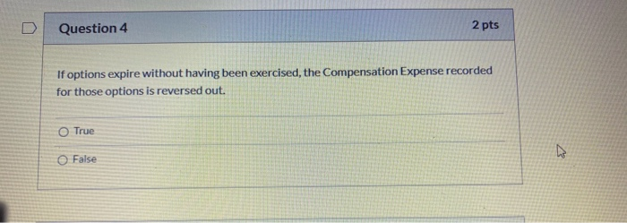  Question 4 2 pts If options expire without having been exercised,