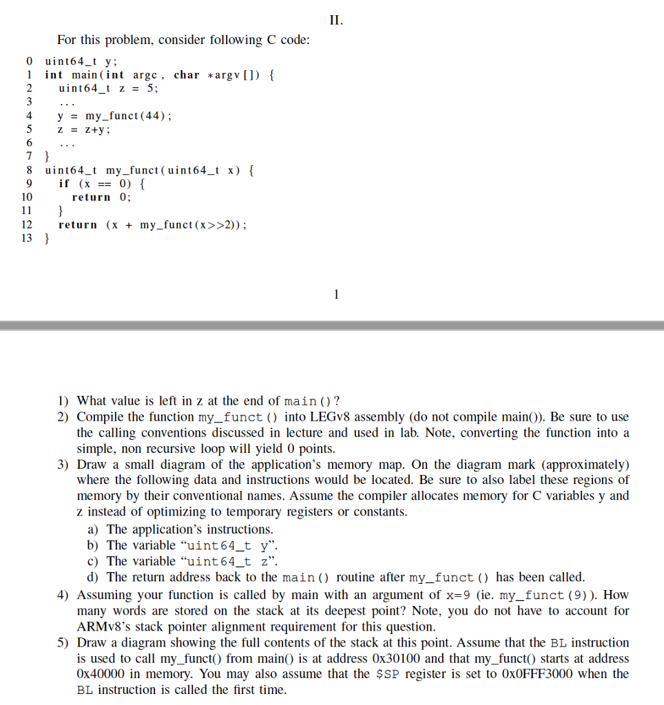  For this problem, consider following C code 0 uint64_t y; 1