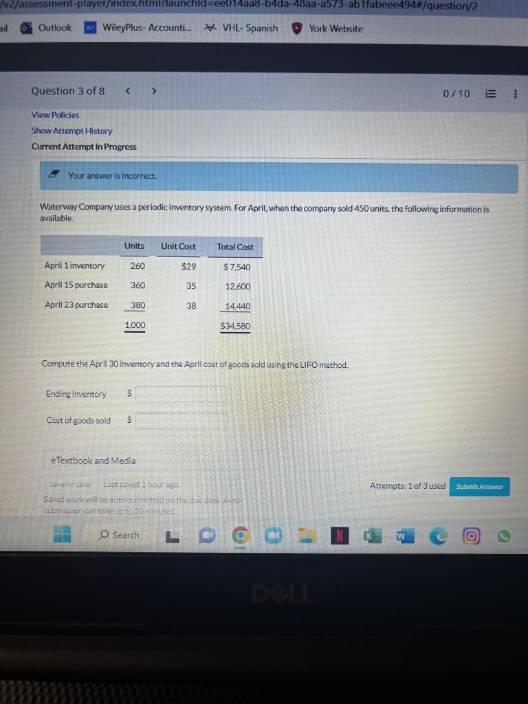  Show Attempt History Gurrent Attempt in Progress 6 Your answer is