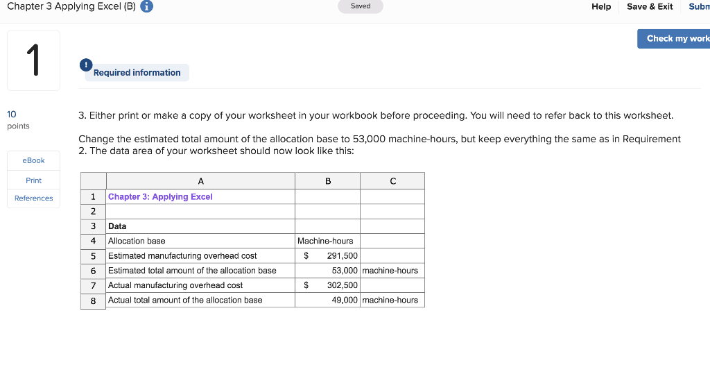 Chapter 3 Applying Excel (B)i Save & Exit Saved Help Subm