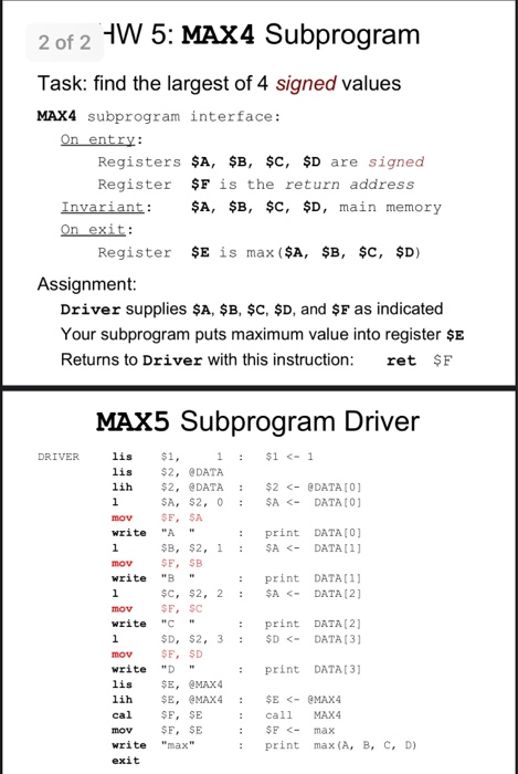  The assignment here is to write a subprogram that returns the