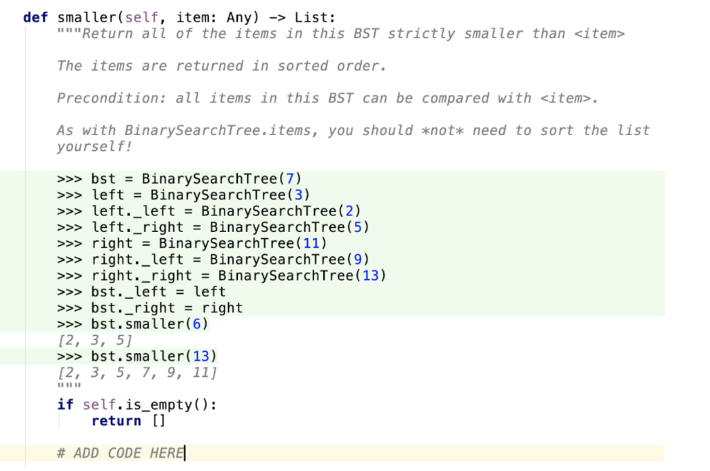 USE RECURSION class BinarySearchTree: Binary Search Tree class This class represents a