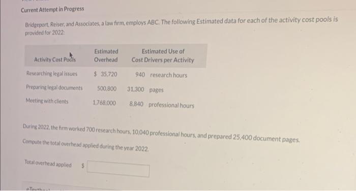  Current Attempt in Progress Bridgeport , Reiser, and Associates, a law