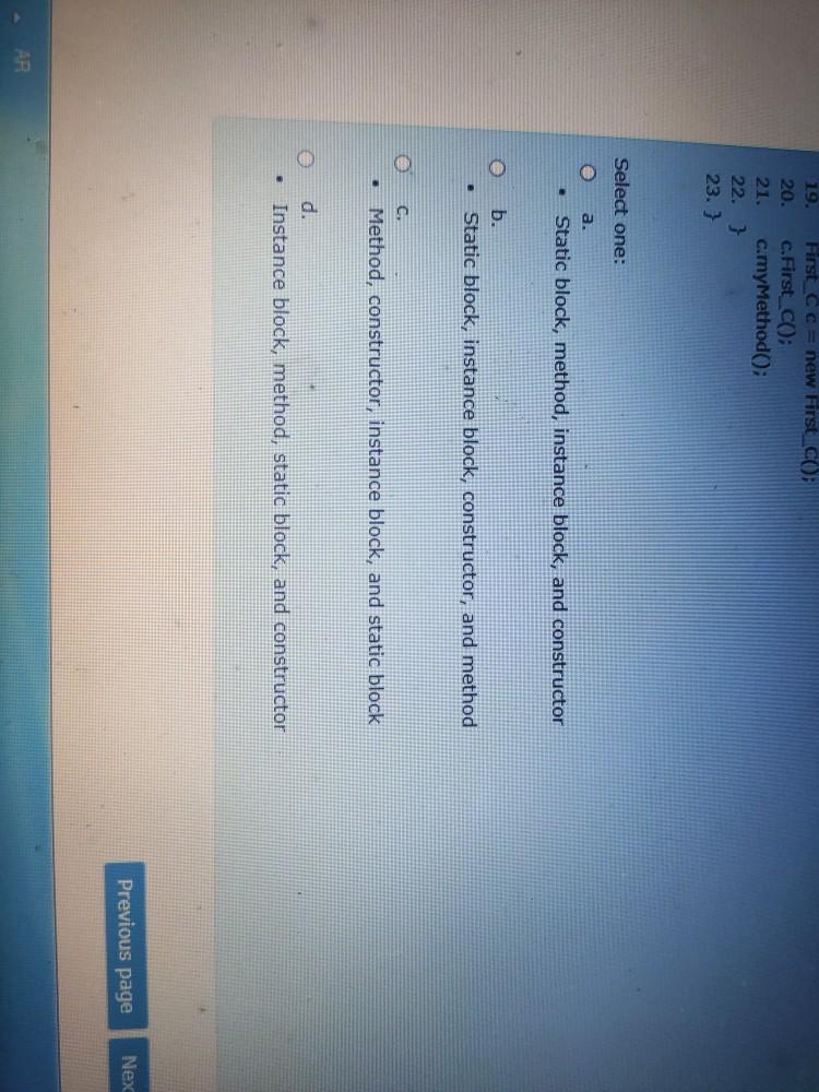 method, static block, instance block, and constructor, as shown below? 1. public