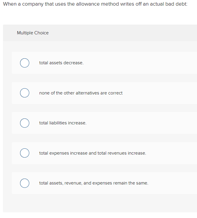  When a company that uses the allowance method writes off an