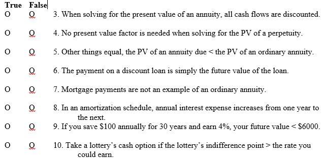 True False O Q 3. When solving for the present value