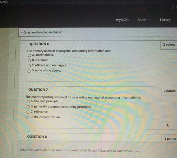  ny.edu myMCC Students Library Question Completion Status: QUESTION 6 2 points