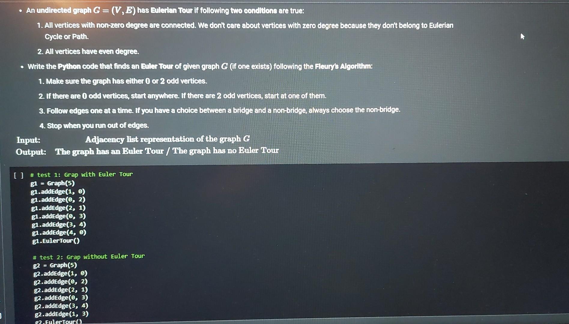  python code - An undirected graph G=(V,B) has Eulerian tour if