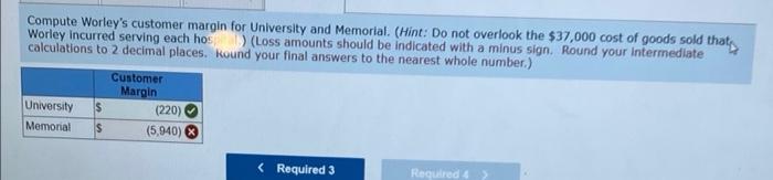 compute customer customer margin for memorial Compute Worley's customer margin for University