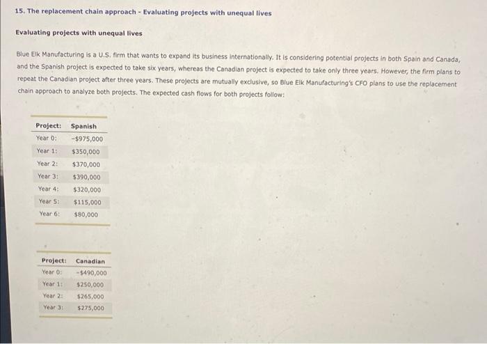  15. The replacement chain approach - Evaluating projects with unequal lives