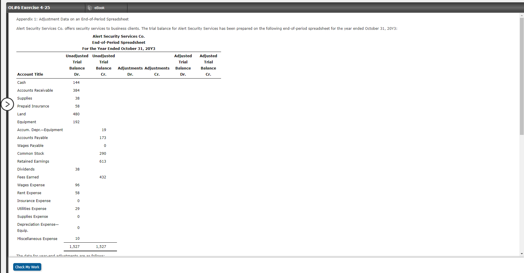 Appendix 1: Adjustment Data on an End-of-Period Spreadsheet Alert Security Services