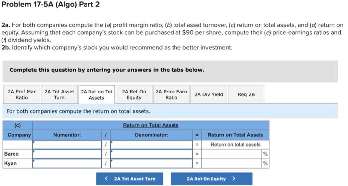 Summary information from the financial statements of two companies competing in the