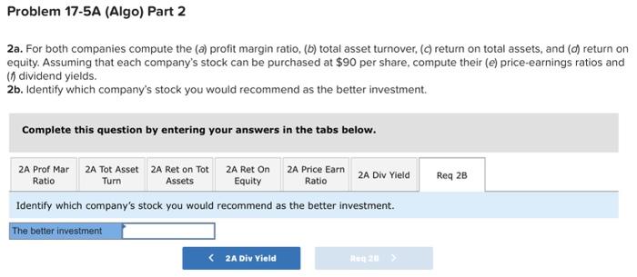 purchased at $90 per share, compute their (e) price-earnings ratios and (f)