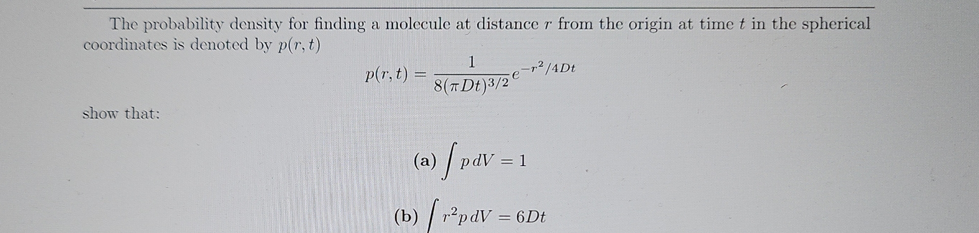  The probability density for finding a molecule at distance r from