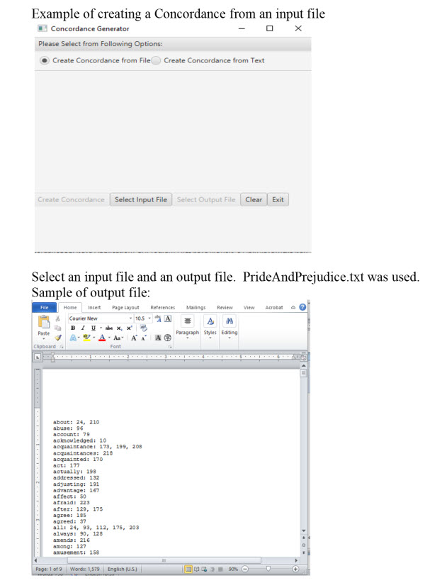 I need help creating a Java GUI driver that creates a concordance.