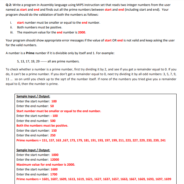  Q-2: Write a program in Assembly language using MIPS instruction set