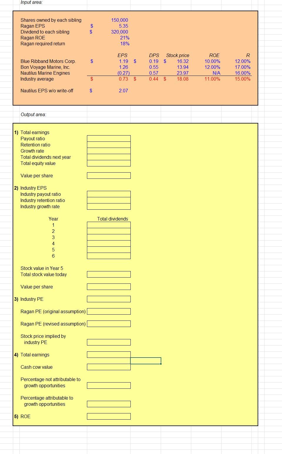  Input area: Output area: Stock value in Year 5 Total stock