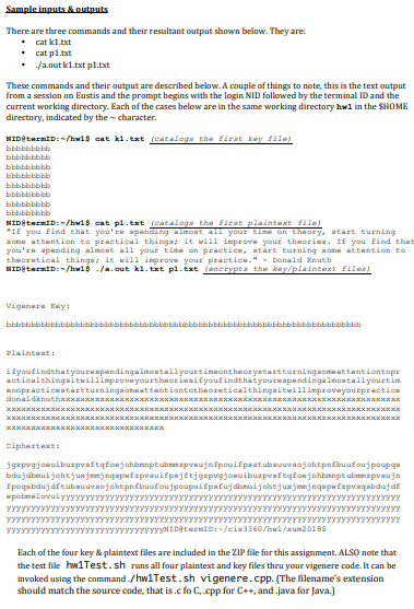 encrypted. The program must generate output to the console (terminal) screen as