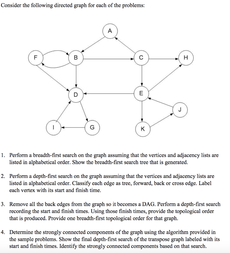 Please answer NUMBER 4 ONLY Consider the following directed graph for each