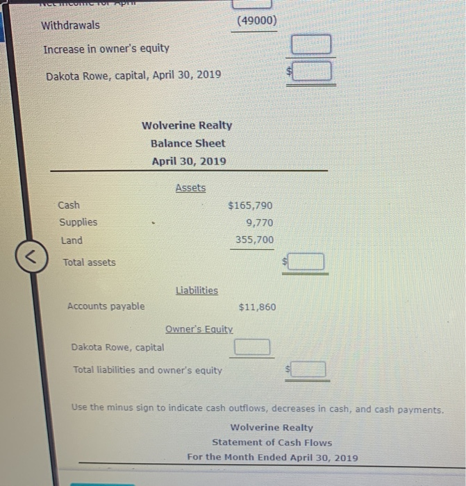 at the end of Wolverine Realty's first month of operations are as