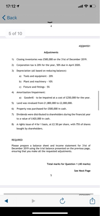 December 2019 using the trial balance presented on the previous page, ensuring