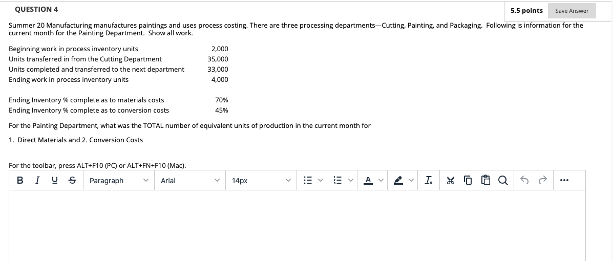 QUESTION 4 5.5 points Save Answer Summer 20 Manufacturing manufactures paintings