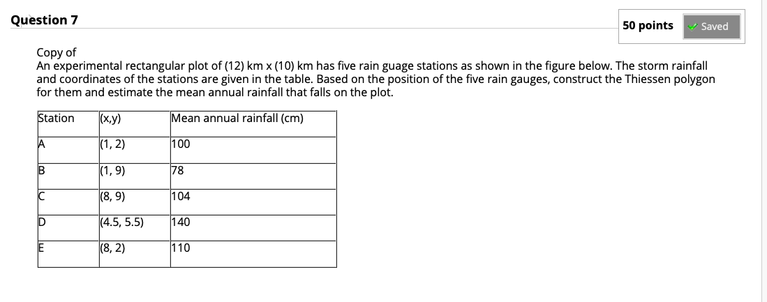 Question 7 50 points Saved Copy of An experimental rectangular plot