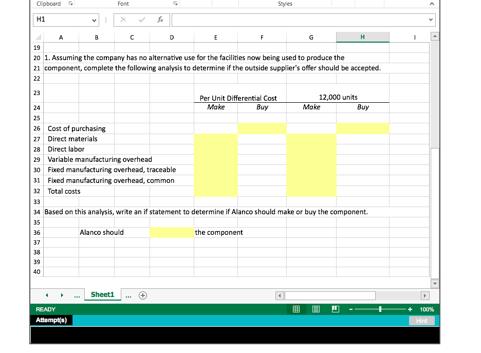 make or buy analysis Prepare a make or buy analysis Excel FILE