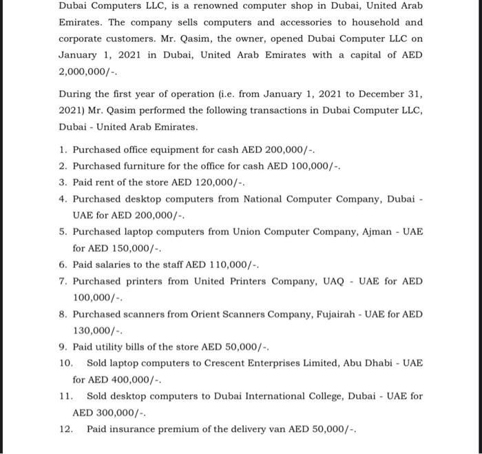  make sales book,purchasebook,cashbook and ledger, trail book Dubai Computers LLC, is