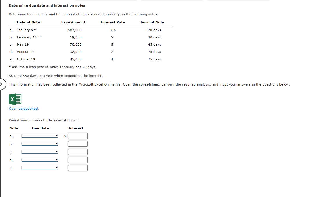  Determine due date and interest on notes Determine the due date
