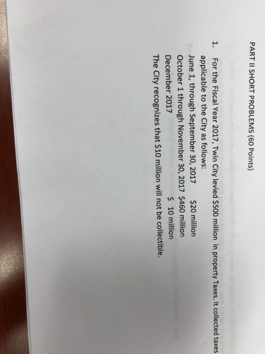  PART II SHORT PROBLEMS (60 Points) For the Fiscal Year 2017,