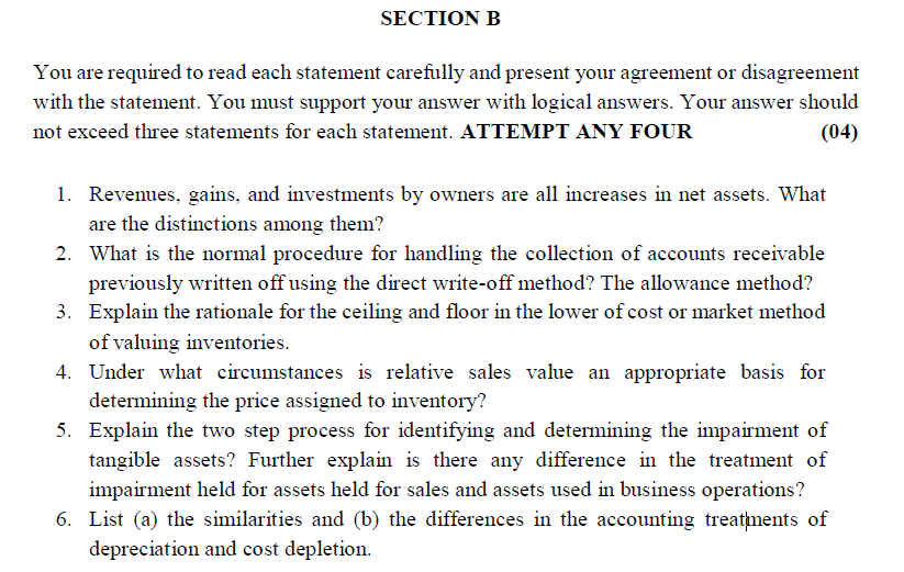  SECTION B You are required to read each statement carefully and