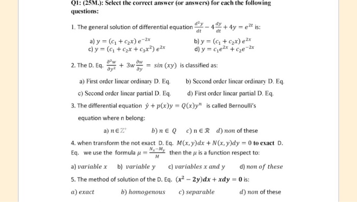  dt aw aw Q1: (25M.): Select the correct answer (or answers)