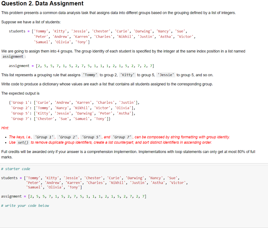 Here is the starter code # starter code students = ['Tommy',