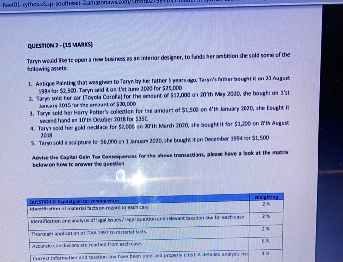  -fleet01-xythos.s3.ap-southeast-2.amazonaws.com/bblad QUESTION 2 - (15 MARKS) Taryn would like to open