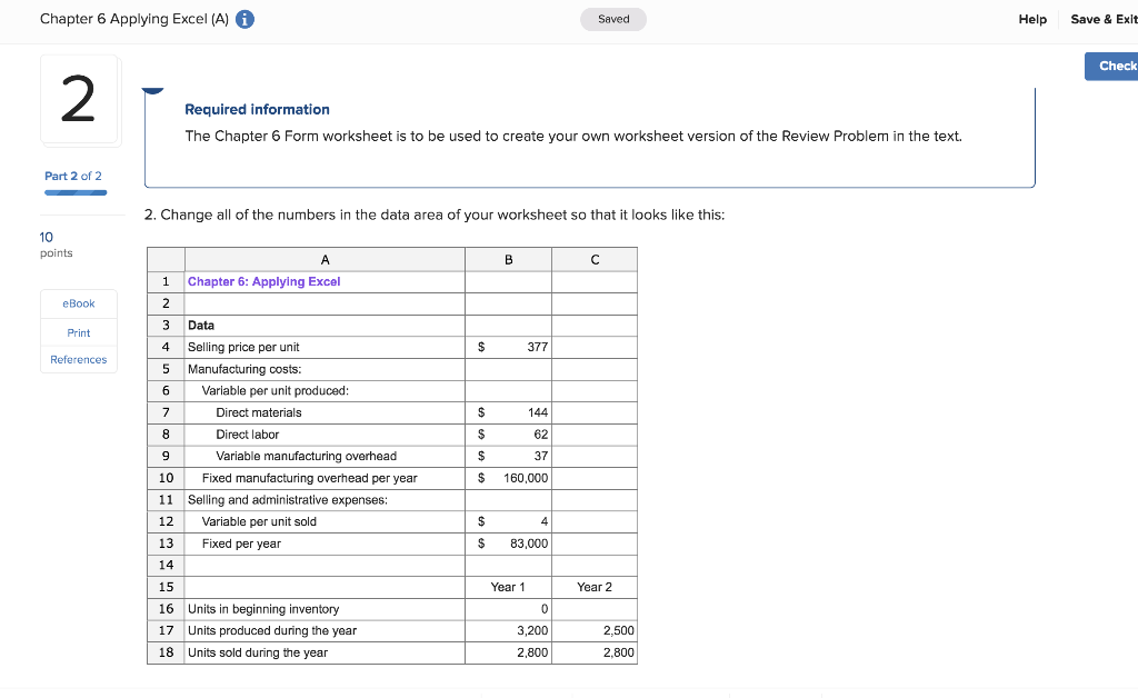  Chapter 6 Applying Excel (A)i Saved Help Save & Exit Check