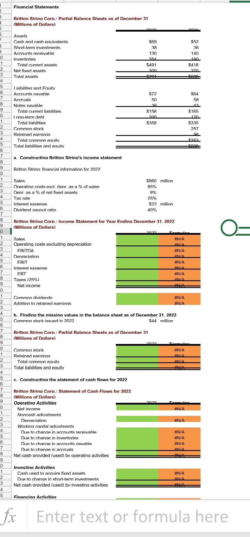 Britton String Corp.: Partial Balance Sheets as of December 31 (Millions of