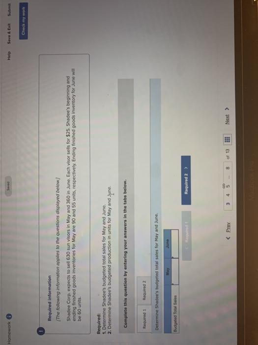  Homework Swed Help Save 5 E Check my work Required Information