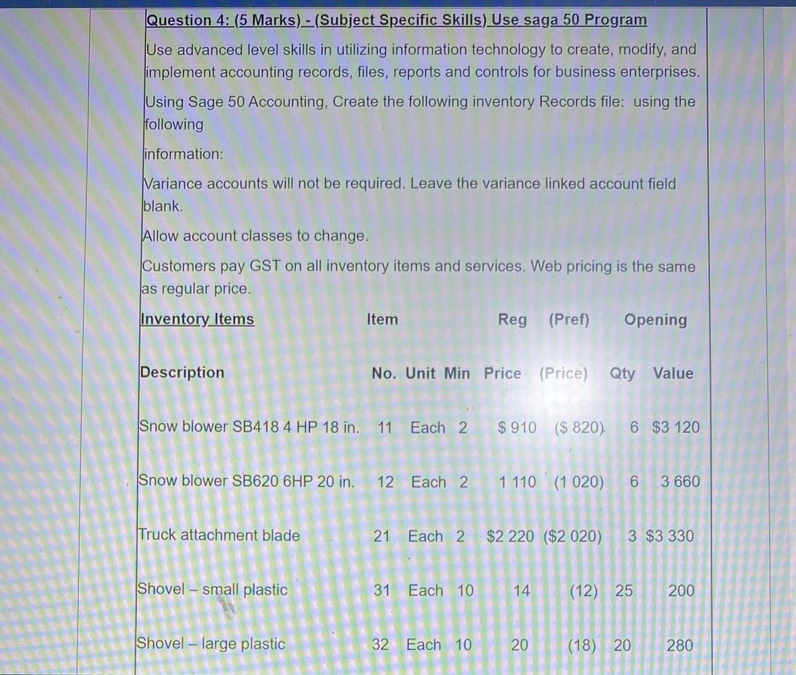  Question 4: (5 Marks)-(Subject Specific Skills) Use saga 50 Program Use