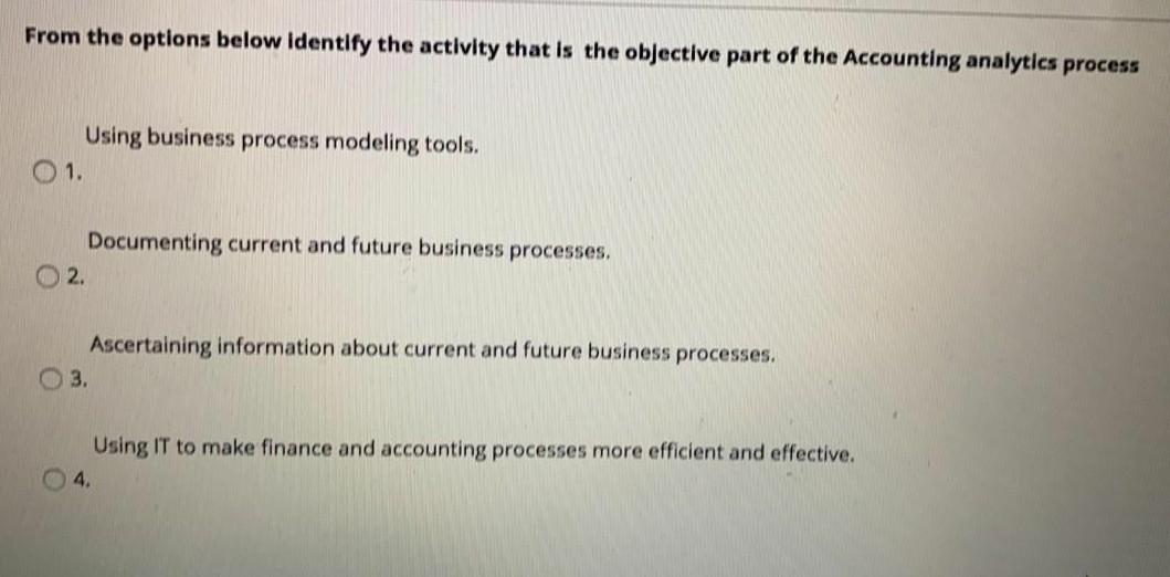  From the options below Identify the activity that is the objective