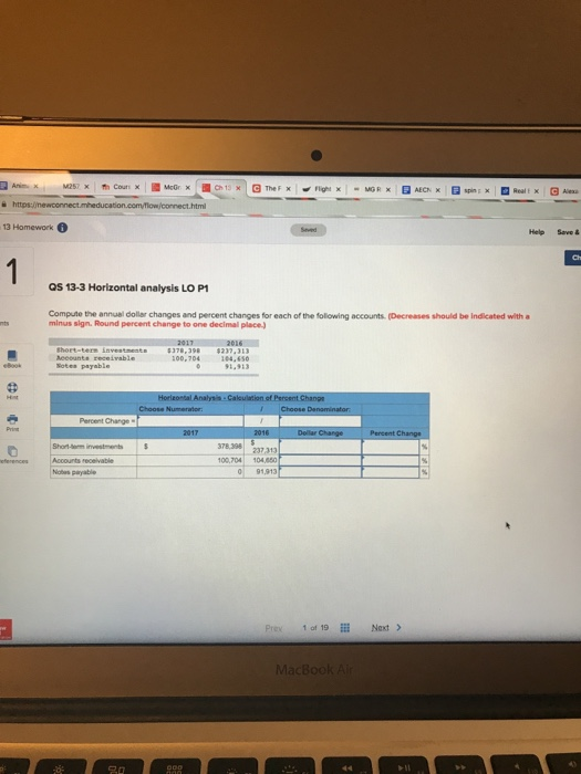  https:m 13 Homework 6 Help Save& QS 13-3 Horizontal analysis LO