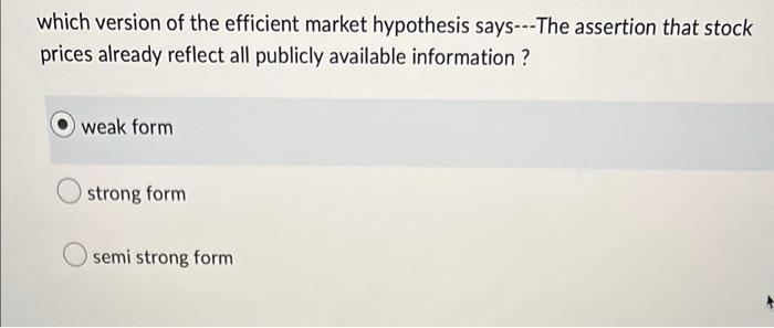  which version of the efficient market hypothesis says- -The assertion that