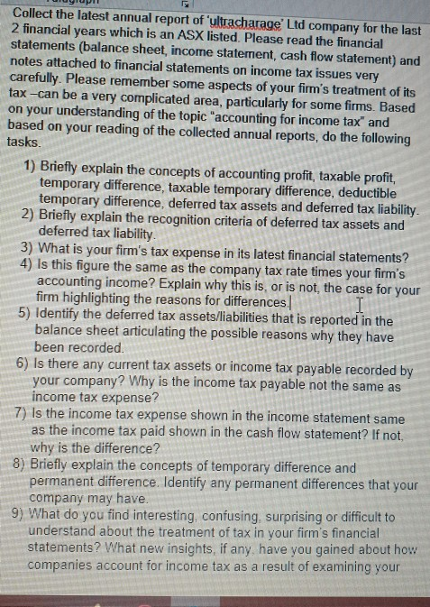 question please ASX listed company is 'ultracharage limited company' Assessment task: Collect