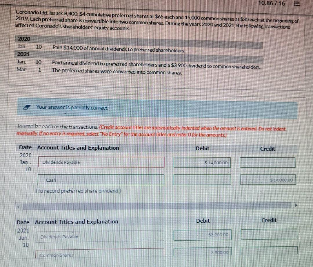 please ASAP, Q2 10.86 / 16 Coronado Ltd issues 8.400, $4 cumulative