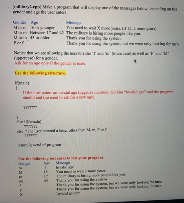  1. (military2.cpp) Make a program that will display one of the