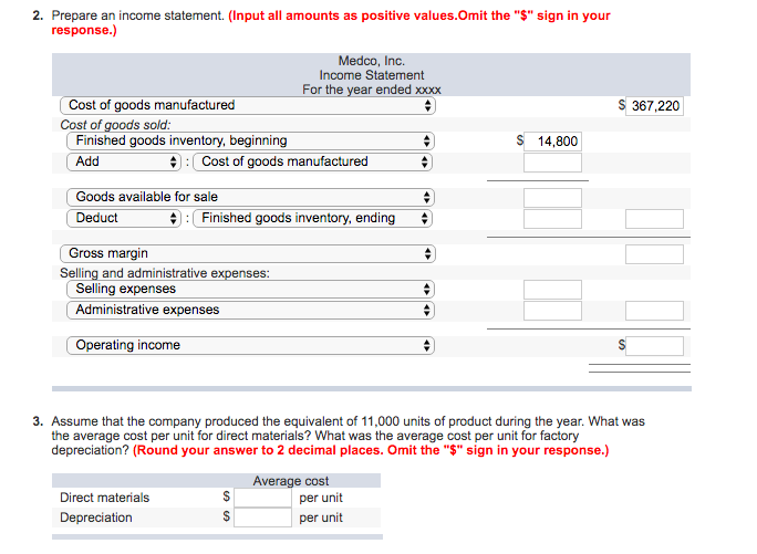 all related to the same question: Various cost and sales data for