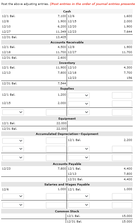 the company completed the following summary transactions. Dec. 6 Paid $1,600 for