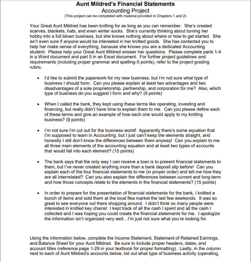  Accounting Project (This project can be completed with material provided in