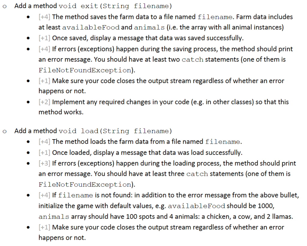  o Add a method void exit (String filename) +4] The method