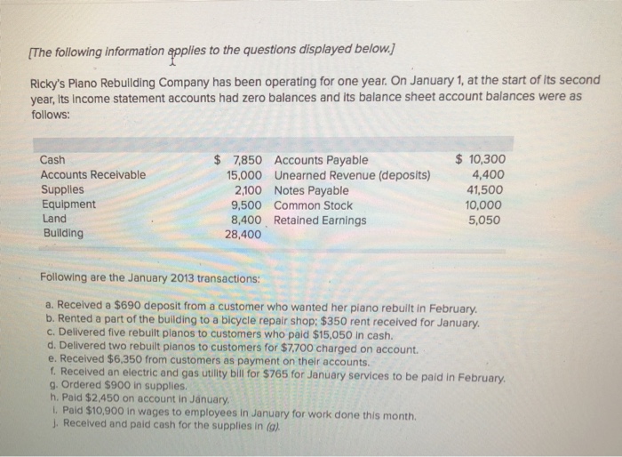  below.] IThe following information applies to the questions displayed Ricky's Piano